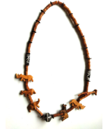 African Beaded Necklace Hand Carved Wooden Animals Hand Painted - $24.72