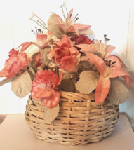 Painted Wicker Basket 10" x 7" Side Handles Pink Homco Flowers Farmhouse Decor - $12.80