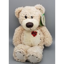 First &amp; Main Tan Tender Teddy Bear Plush 11” Long  Brown Stitching Red Heart NWT - £10.34 GBP