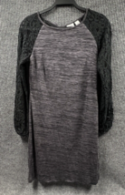 Cato Dress Women Small Gray Knit Black Lace Long Sleeve Polyester Lined Stretchy - £18.77 GBP