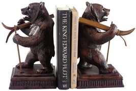 Bookends Bookend MOUNTAIN Lodge Skiing Bear Chocolate Brown Resin Hand-Painted - $449.00