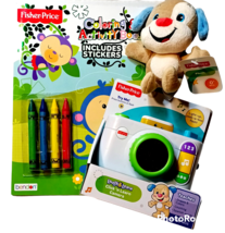 Fisher-Price LOT Coloring/Activity Book, Click n Learn Camera, Stuffed Dog Plush - £9.82 GBP