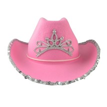 Pink Tiara Western Style girl Hats for Women Girl Rolled Fedora Caps Feather Ee  - £151.52 GBP