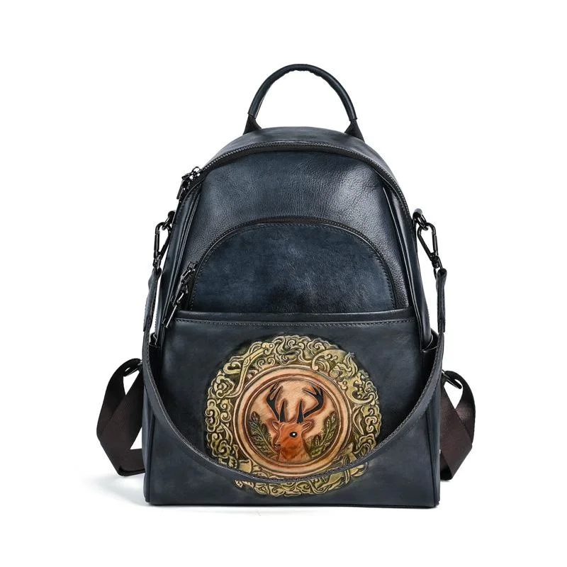 Retro Cowhide Handmade Women Backpack Genuine Leather Woman Shoulder Bag Natural - £112.99 GBP