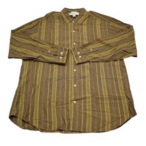 Tommy Bahama Shirt Mens XL Brown Striped 100% silk Long sleeve Button Down - $19.68