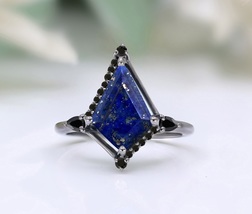 Handmade New Kite Lapis Lazuli 925 Silver Black Rhodium Plated Engagement Ring - £61.77 GBP