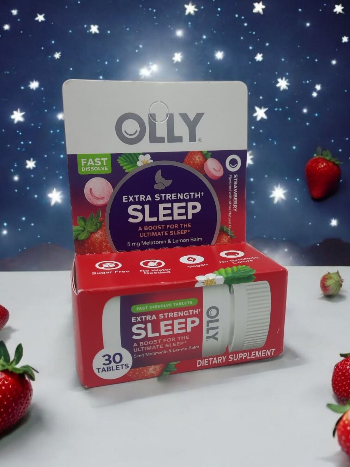 OLLY Extra Strength Fast Dissolve Tablet 5mg Melatonin Strawberry 30Ct E... - $14.84