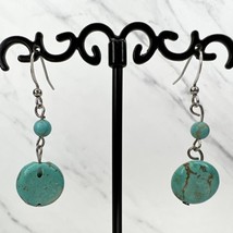 Silver Tone Faux Turquoise Dangle Drop Earrings Pierced Pair - £5.51 GBP