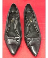Ralph Lauren Chelle 7.5 B Black Leather Kiltie Pump Kitten Heel Pointed Toe - £19.54 GBP