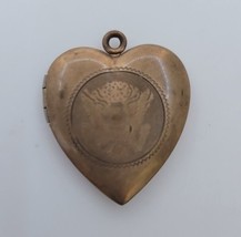 Vintage Brass etched HEART Locket pendant Vintage Photo Lady Military Sweetheart - £47.52 GBP