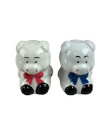 Vintage Ceramic White Piggies with Red and Blue Bows Salt and Pepper Sha... - £10.90 GBP