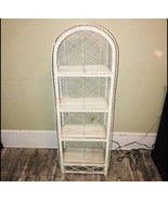 Vintage Wicker Wood Rattan Peacock Shelf Boho Chic Arched Stand MCM 55” ... - $148.50