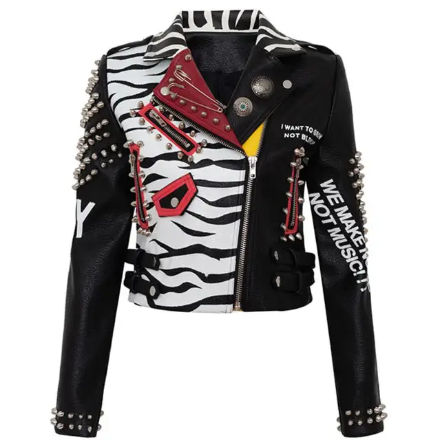 Studded riveted zebra print &quot;Nevada Love&quot; biker jacket woman&#39;s  - $99.99