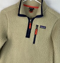 Patagonia Retro Deep Pile Fleece Jacket Oatmeal 1/4 Zip Pullover Kids Boys M 10 - £78.44 GBP