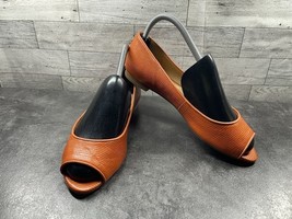 Talbots Flat Women 7.5M Shoes Orange Leather SlipOn Peep Toe Comfort Kit... - $515.92 MXN