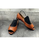 Talbots Flat Women 7.5M Shoes Orange Leather SlipOn Peep Toe Comfort Kit... - $38.63 CAD
