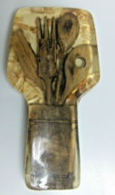Vintage Lucite Resin Spoon Rest Miniature Wooden Utensils Encased Kitsch... - $16.80