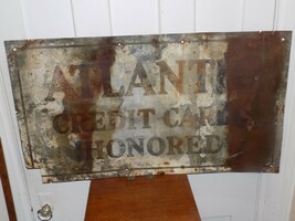 Vintage Atlantic Oil Credit Card Honored Tin Sign - $123.75