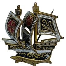 Vintage Spanish Damascene Brooch Gold Galleon Ship Pin Santa Maria Not M... - €20,75 EUR