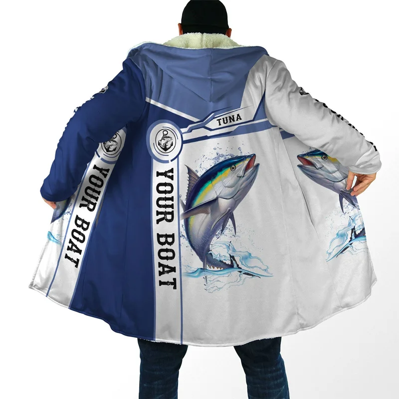 New Men&#39;s Winter Cape Custom Name Trout Fishing Skin 3D Printed Thickened Fleece - £181.61 GBP
