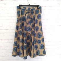 Lucky &amp; Coco Skirt Womens Medium Tan Blue Gold Geo Floral Pull On Tie Midi - £19.61 GBP