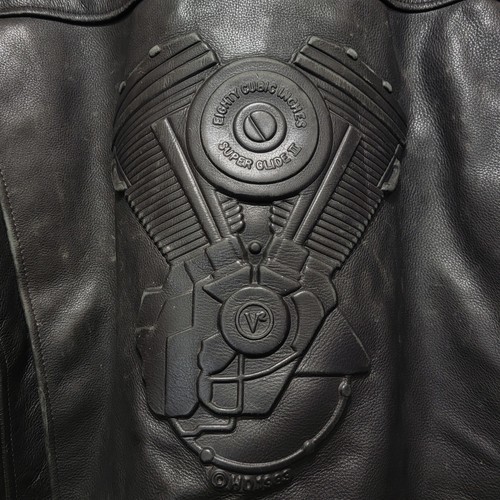 VTG 80s Harley Davidson Embossed V-Twin Super Glide II Black Leather Jacket XL Item image 3