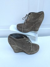 Steve Madden Annie Suede Platform Wedges Olive Green Leather Boots Lace Up 7.5 - £31.54 GBP