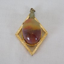 Pendant ONLY Natural Stone Purple Brown Gold Tone Diamond Shaped Setting 1.25&quot; - £6.27 GBP