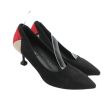 Womens Faux Suede Black Red Kitten Heels Point Toe Retro Pumps - £7.78 GBP