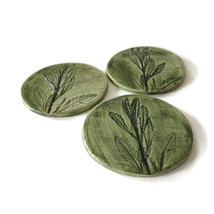 Handmade Ceramic Coasters Set 3Pc, Green Lavender Leaf Coffee Coaster for Drinks - £51.38 GBP