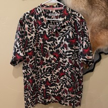 Tommy Bahama Floral Silk Blend Short Sleeve Collared Shirt Large Black R... - $26.89