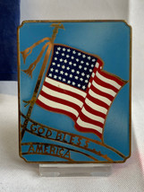 Vtg God Bless America Compact Mirrored Enamel Flag Powder Box Makeup Cas... - £39.07 GBP