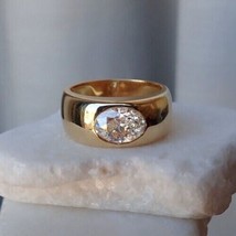3Ct Solitaire Oval Zircon Diamond Bezel Set Men&#39;s Wedding Ring in 14K Gold Over - £149.21 GBP