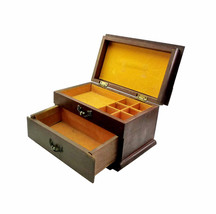 Traditional Wooden Jewelry Box Accessory Organizer Golden Yellow Lined Drawers W - £15.88 GBP