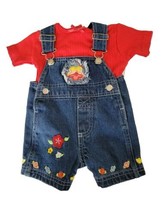 NWT TMC Mayfair 2 Piece Baby 3-6 Mos Blue Denim Short Overalls Red Shirt New - £10.45 GBP