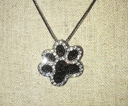 NEW Sparkly Pet Paw Necklace with 20&quot; chain- Black and clear Crystals - £6.17 GBP
