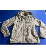 BKE Jacket Mens Large Khaki Canvas Zip Hoodie Faux Fur Lined Military Co... - $98.01