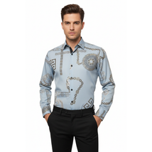 Men Sports Shirt by DE-NIKO Long Sleeves Fashion Print Soft Modal 2F008 Gray image 3