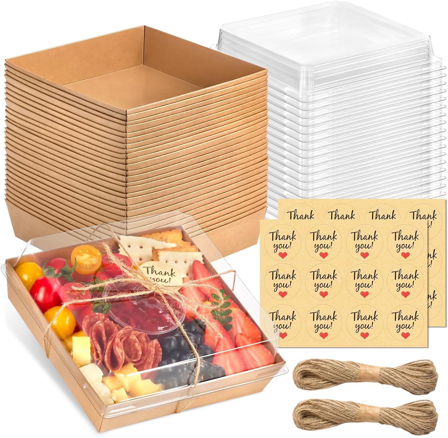 Kucoele 20 Pack Largre Charcuterie Boxes With Clear Lids, 7 Inches, Brown - $35.92