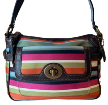 Coach 41852 Legacy Stripe Top Handle Pouch Handbag Satin Sateen Leather ... - $39.00
