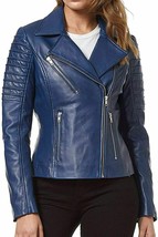 Leather Jacket Women Size Biker Womens Bomber Ladies Coat Motorcycle Blue 95 - £80.50 GBP