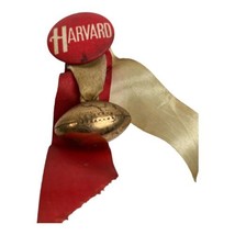 Vintage Harvard University Football Pin Back Button with Ribbon - £11.76 GBP