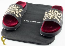 Dolce &amp; Gabbana Velvet Open-Toe Slippers w/ Embroidery Box &amp; Pouch Inclu... - £296.54 GBP
