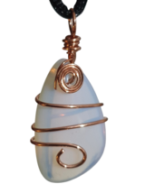Opalite Pendant EMF Copper Coil Real Opal Argenon Wrapped Gemstone Cord Necklace - $11.02