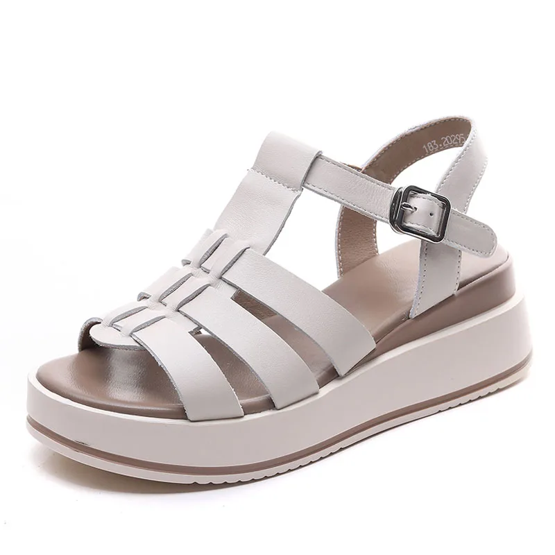Women Wedges Heel Sandals Summer Concise Open Toe Shoes Ladies Genuine Leather M - £60.90 GBP