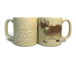  Set of 2 Otagiri 1981 Cow Animal  Farm Pasture 3D Coffee Mug Cup 10 Oz - $50.49