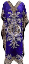 Women&#39;s Kaftan Dress Beach Ethnic Dress Plus Size V-Neck Loose Royal Blue - £8.10 GBP