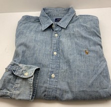 Polo Ralph Lauren Button Up Shirt Mens XL Blue Chambray Long Sleeve Roun... - $20.79