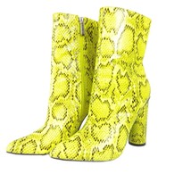 Cape Robbin Boas Neon Lime Snakeskin High Heel Boots, Sz 7.5, Side Zip, Mid-Calf - £26.48 GBP