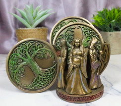 Wicca Triple Goddess Mother Maiden Crone Holder With Tree of Life Coaster Set - £39.95 GBP